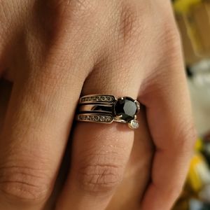 14k white gold wedding ring set black diamond